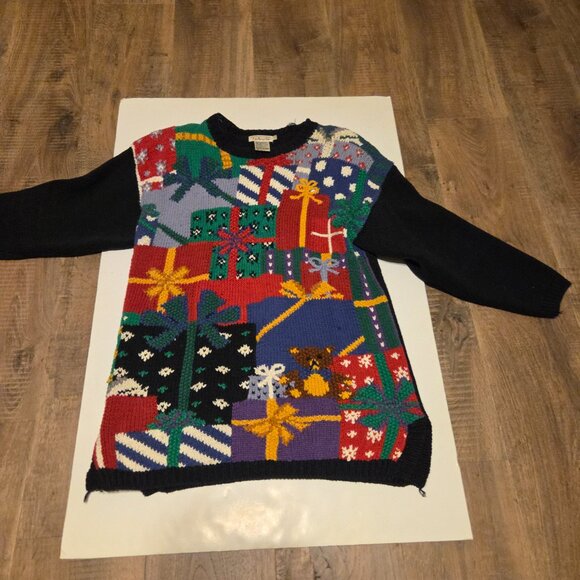 Talbot Christmas Ramie Black Sweater with Christmas Scenes  - Size Small - Picture 4 of 4
